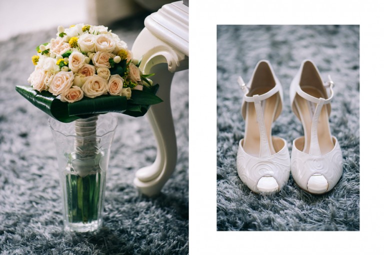 ramo y zapatos de novia